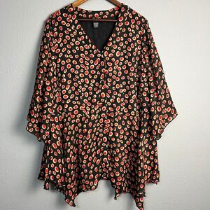 Russell Kemp Semi Sheer Blouse Top Polka Dot Abstract Button Front Flowy Size 1X